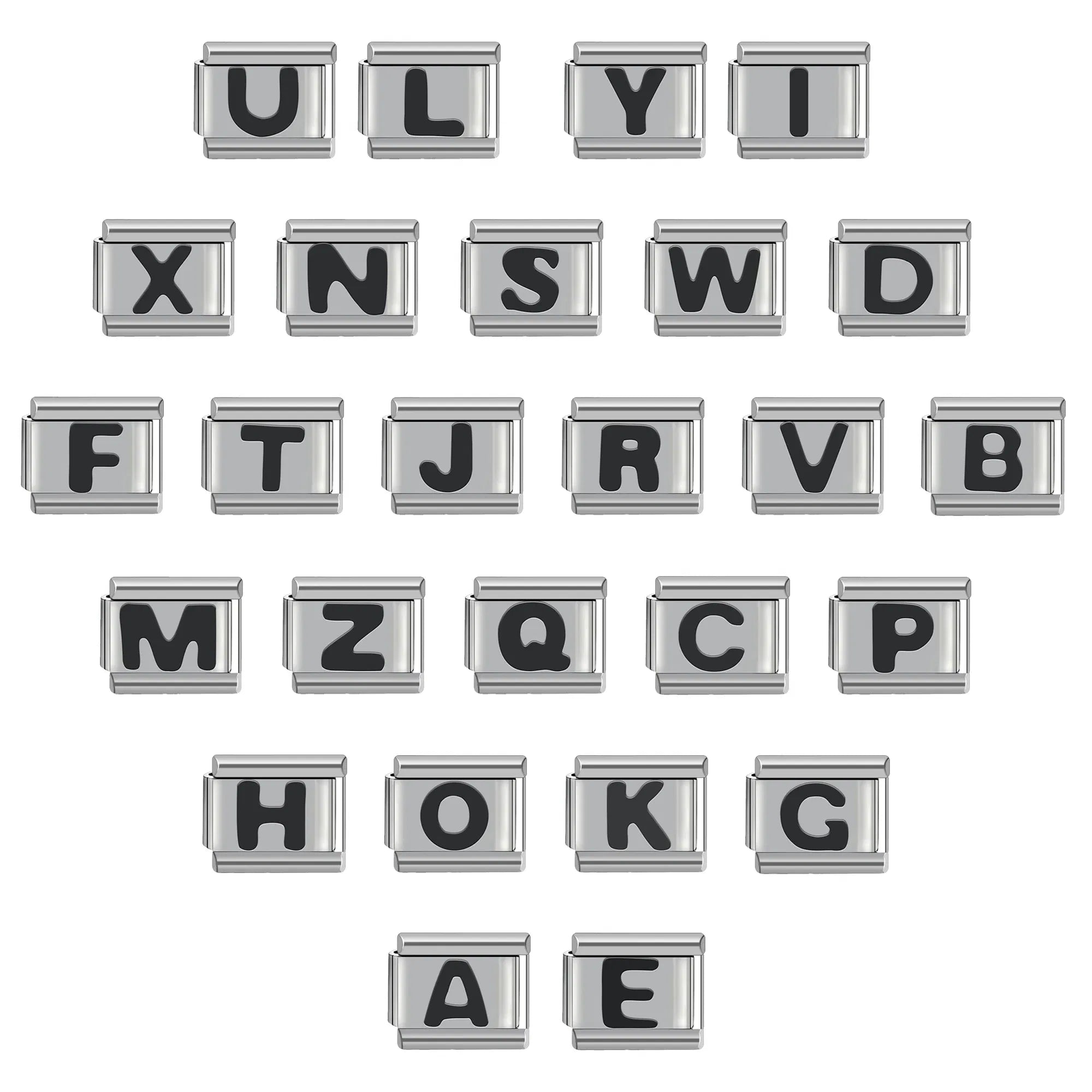 Metal Color: cobalt violet - Black 26 Letter 9mm Diy Italian Charm Stainless Steel Bracelet