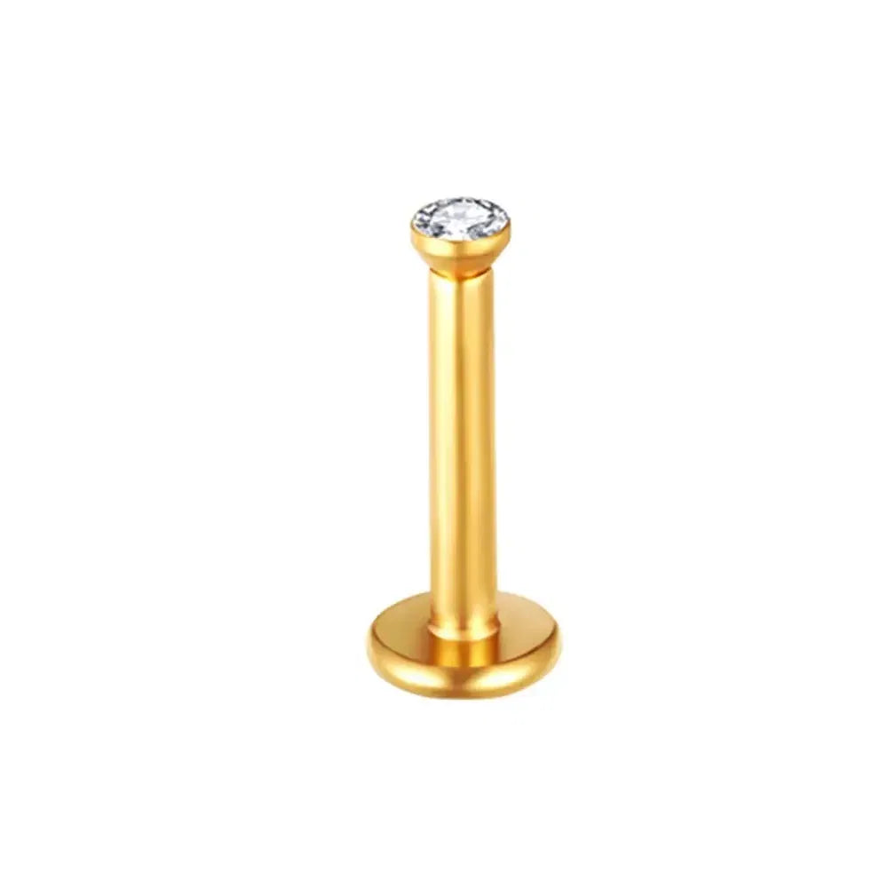 Metal color: ROSE GOLD COLOR - 2X 16g 1.2mm Crystal Steel -Gold- Labret Ring Bar Ear Cartilage Tragus Monroe Lip Nose Stud Internally Threaded Piercing