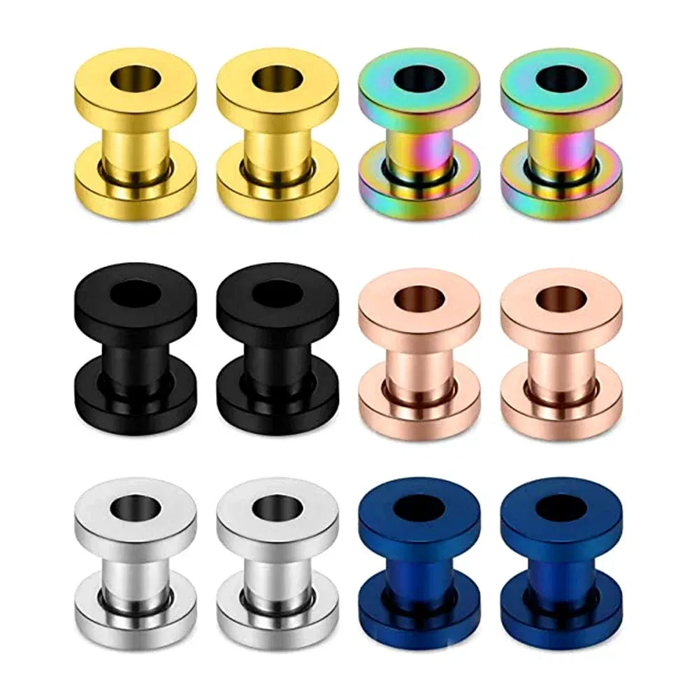 Metal color: Imitation Rhodium Plated, Main Stone Color: green - 2PCS Multi Color Steel Screw Fit Tunnel Ear Plug Stretcher Gauge 3-25mm Ear Lobe Tunnel Expander