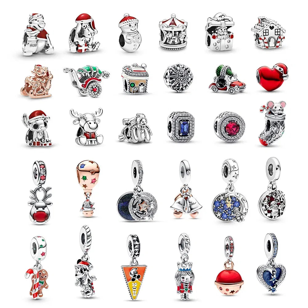 Gem Color: Beige - Pure Silver 925 Christmas Charm Fit DIY Pandora Bracelet Christmas Gift