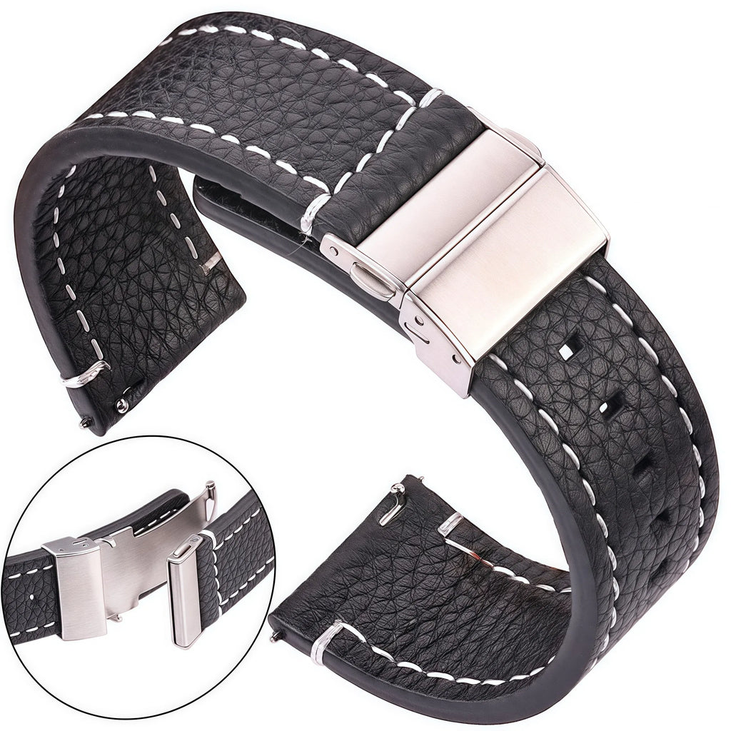 Band Color: BROWN, Band Width: 10mm - Soft Genuine Leather Smart Watch Band 18 20 22 24mm Women Men Cowhide Strap Brown Black Quick Release Watchband Bracelet