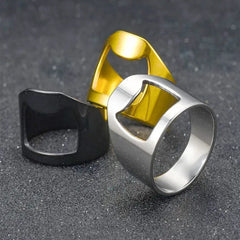 Main Stone Color: green, Ring Size: 12 - VIVILADY Titanium Stainless Steel Creative Bottle Opener Ring Jewelry For Unisex Punk Simple Fashion Party Bar Gift Wholesale