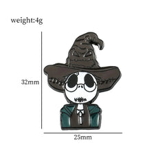 Skeleton character wearing a witch hat with measurements and weight information on a white background