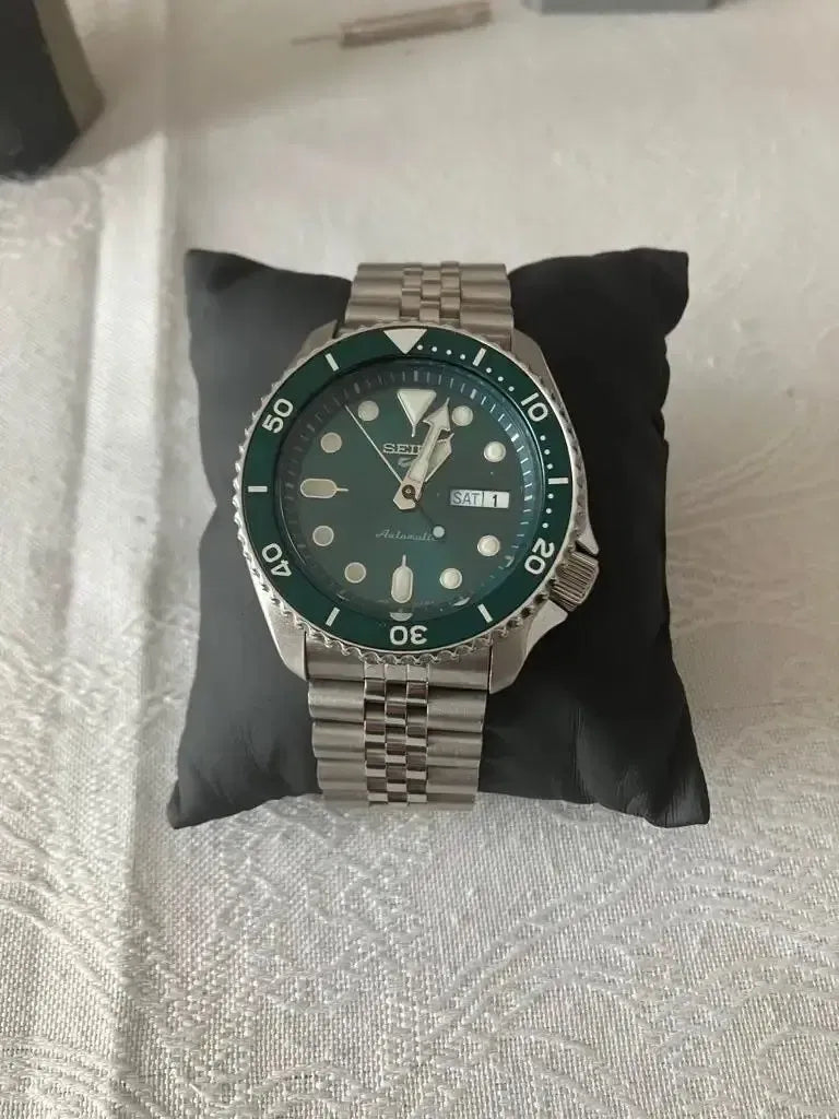 Band Color: GREEN BLUE, Band Width: 22mm - For Seiko Solid Stainless Steel Band 20mm 22mm Men's Sports Strap Srpd Skx007/Skx009 SRPD63K1 Jubilee Curved End Bracelet