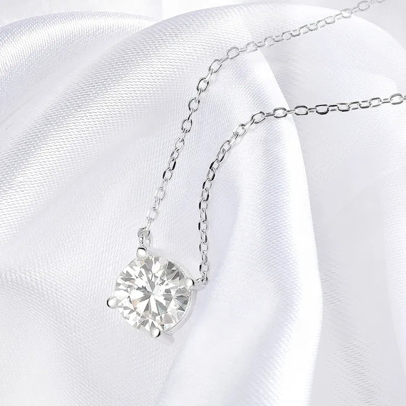 Gem Color: WHITE, Metal Color: Pure Gold Color - Smyoue White Gold Plated 1-10CT Moissanite Necklace for Women Classic Four Claws Pendant Wedding Jewelry 925 Sterling Silver GRA