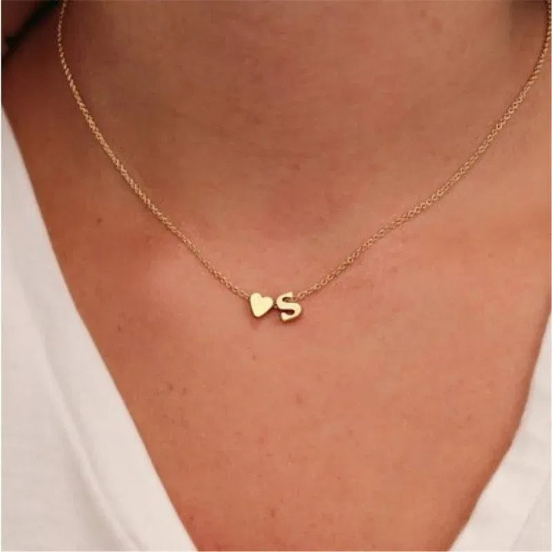 Metal Color: Rust Red - 2024 Fashion Tiny Heart Dainty Initial Necklace With Letter Name Choker Necklace For Women Pendant Jewelry Accessories Gift