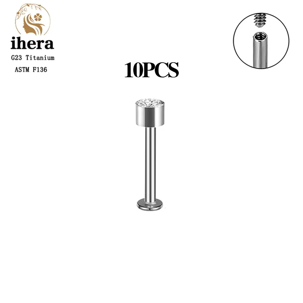 Metal color: Pure Gold Color, Ships From: CHINA, Main Stone Color: Yellow - 10PCS G23 Titanium Labret Piercing Lip Ring 16G F136 Internal Thread Nose Stud Earring Tragus Helix Cartilage Piercing Jewelry