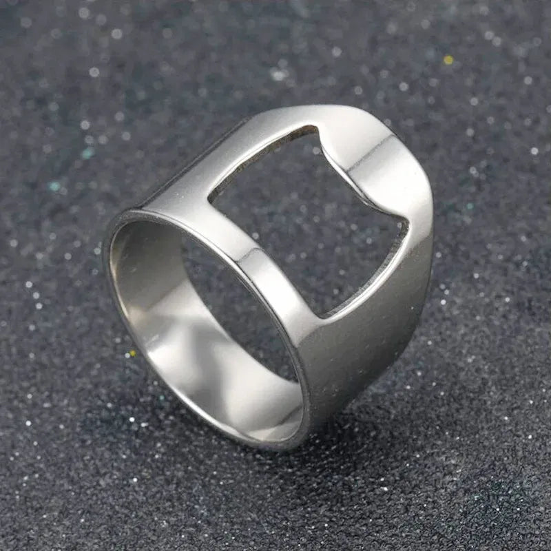 Main Stone Color: black, Ring Size: 10 - VIVILADY Titanium Stainless Steel Creative Bottle Opener Ring Jewelry For Unisex Punk Simple Fashion Party Bar Gift Wholesale