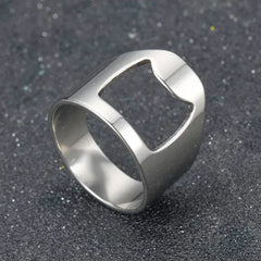 Main Stone Color: black, Ring Size: 10 - VIVILADY Titanium Stainless Steel Creative Bottle Opener Ring Jewelry For Unisex Punk Simple Fashion Party Bar Gift Wholesale