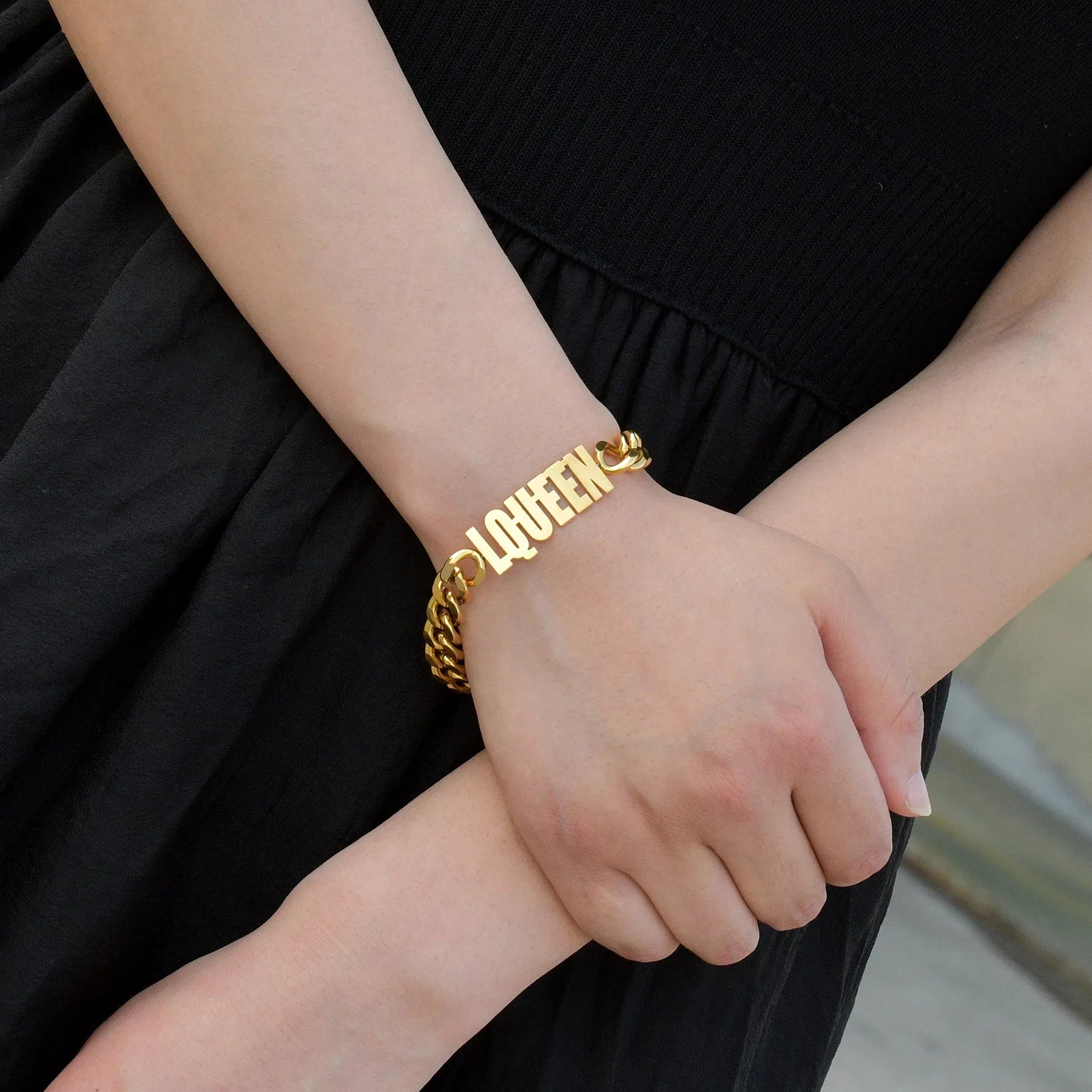Metal Color: green, Length: 19.5CM, Main Stone Color: Orange - Atoztide Personalized Custom Name Bracelet for Women Men Stainless Steel 10mm Cuban Chain Nameplate Handmade Bangle Jewelry Gift