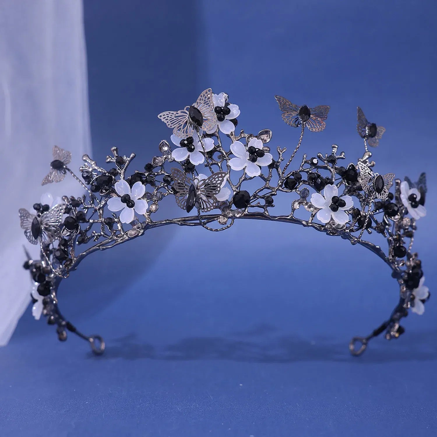 Metal color: Light Yellow Color - Baroque Silver Color Purple Crystal Butterfly Bridal Tiaras Crowns Headpiece Rhinestone Pageant Diadem Wedding Hair Accessories