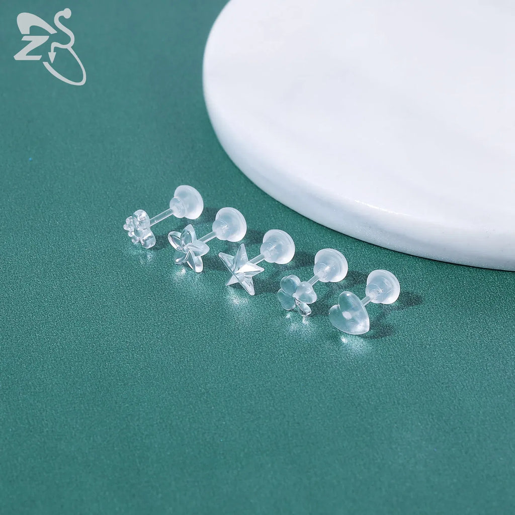 Metal Color: Antique Gold Plated - ZS 10-50pcs/lot Colorful Acrylic Stud Earring Invisible Transparent  Anti-allergy Ear Pin 20G Star Ball Curing Ear Hole Retainer