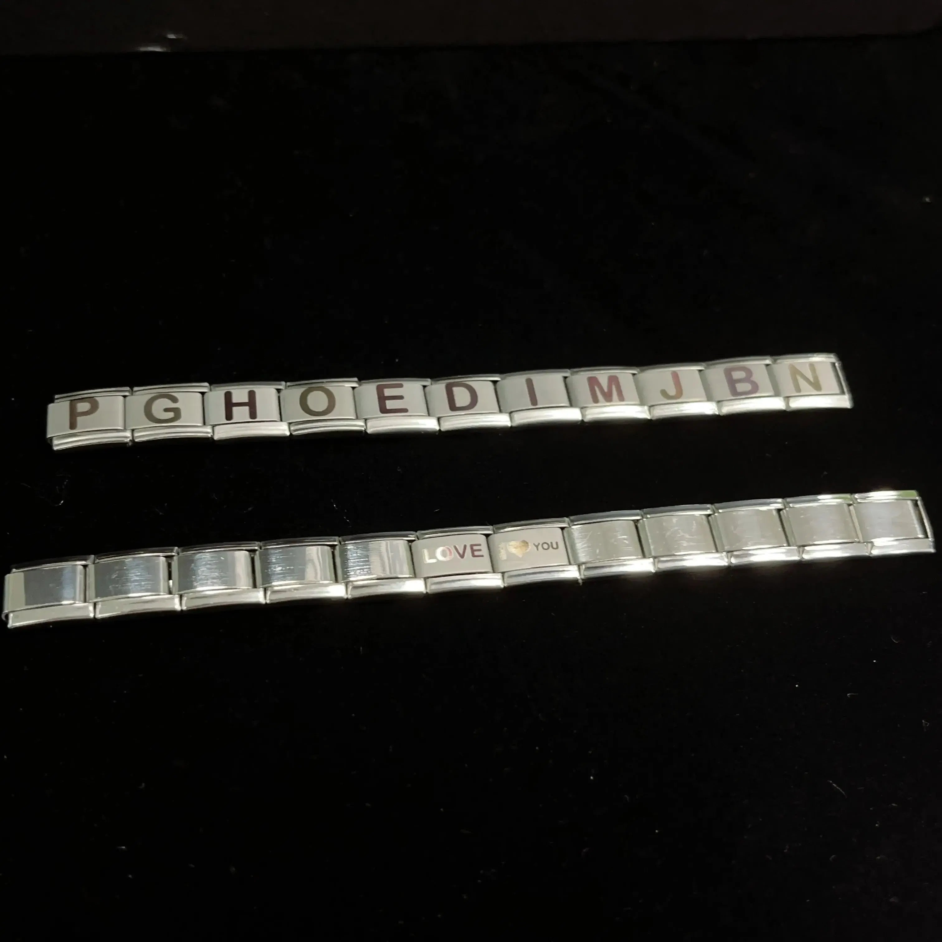 Metal Color: Rhodium Plated, Main Stone Color: WHITE - New DIY Italian Charm 9mm Module Bracelet 26 English letter Stainless Steel Elastic Bracelets for Men and Women Gift