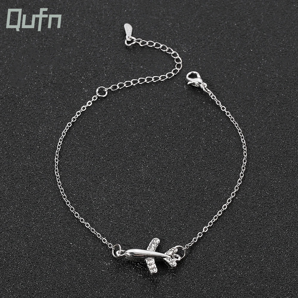Cute Mini Airplane Pendant Literary Bracelet Trendy Girls Charm Brands Crystal Drop Aircraft Bracelet for Women Anniversary Gift