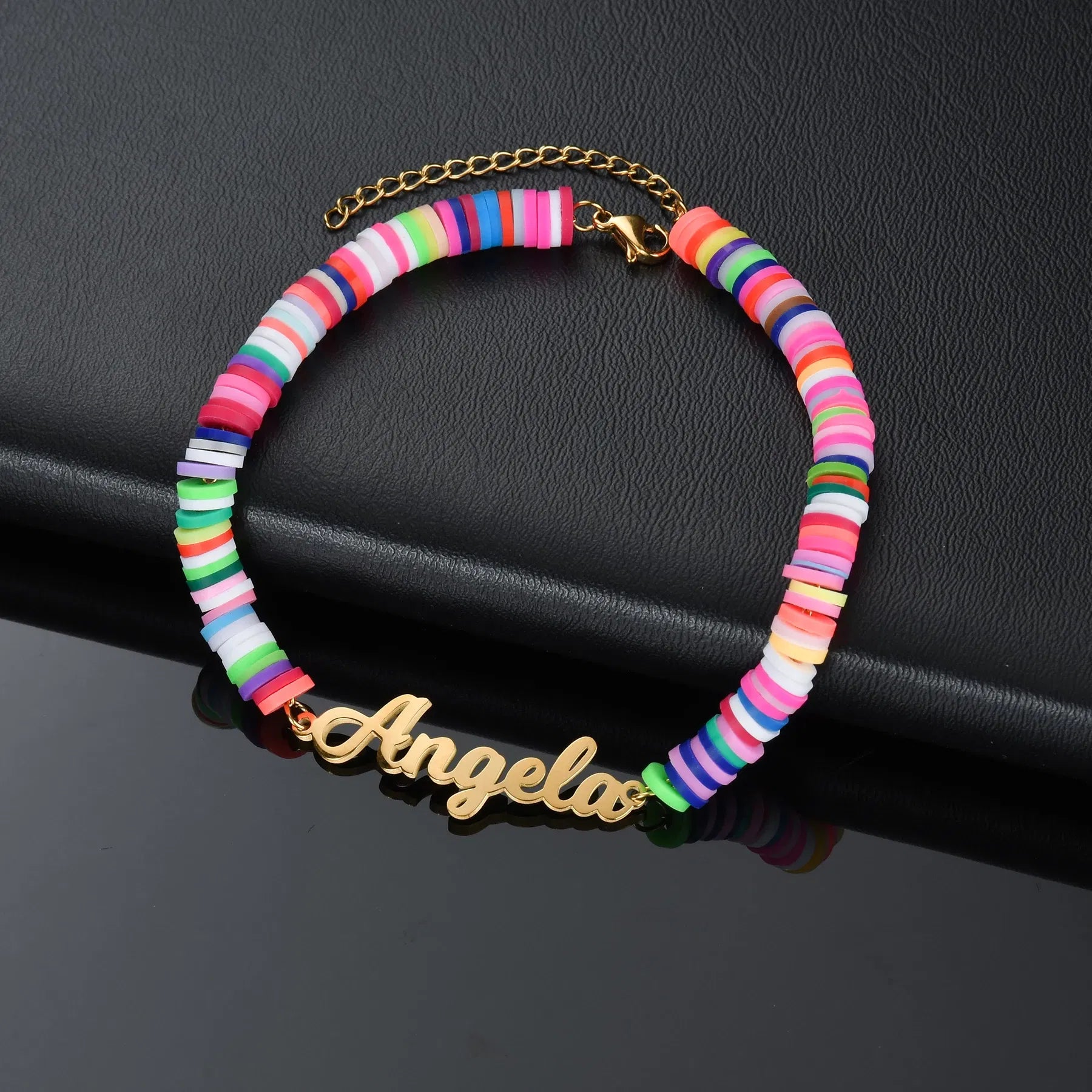 Metal Color: Dark Gold, Length: 17cm, Main Stone Color: Orange - Atoztide Personalized Custom Name Bracelet for Women Men Stainless Steel 10mm Cuban Chain Nameplate Handmade Bangle Jewelry Gift