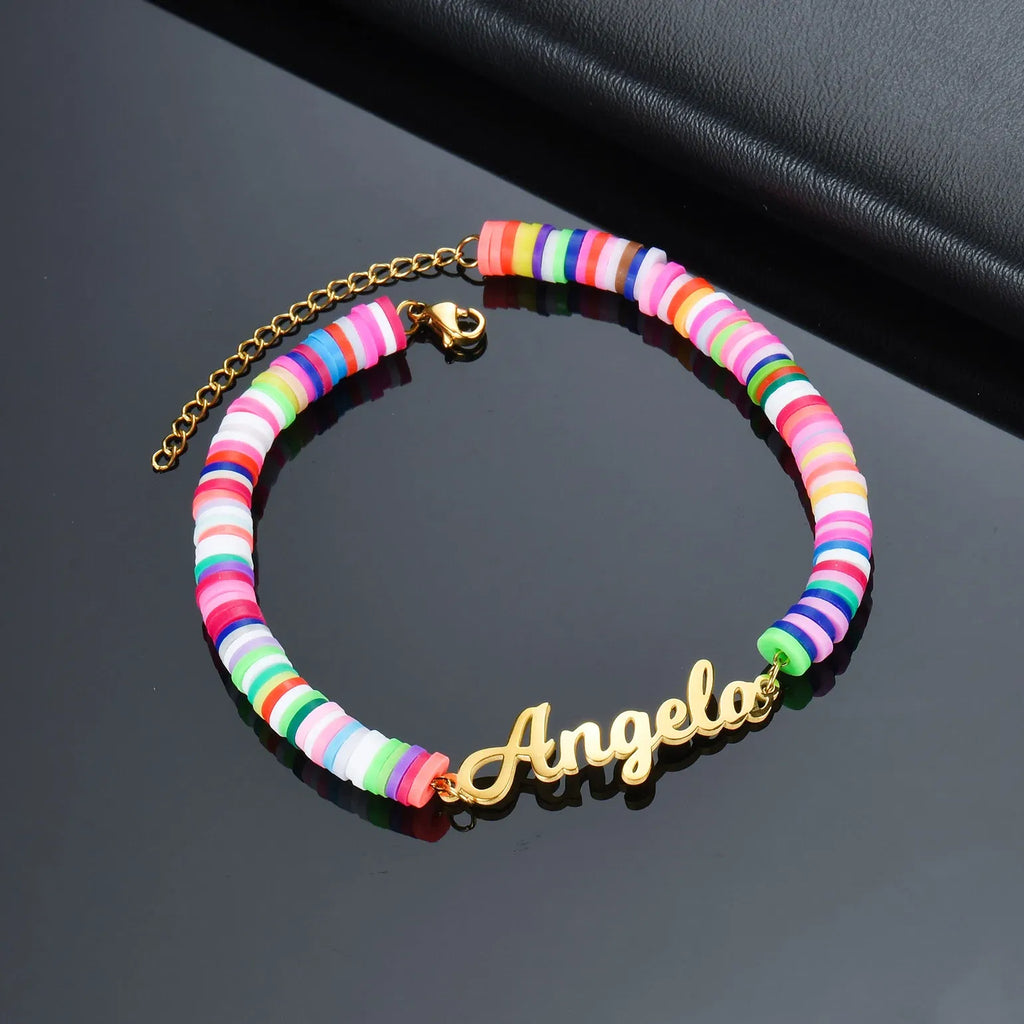 Metal Color: pink, Length: 21cm, Main Stone Color: Orange - Atoztide Personalized Custom Name Bracelet for Women Men Stainless Steel 10mm Cuban Chain Nameplate Handmade Bangle Jewelry Gift
