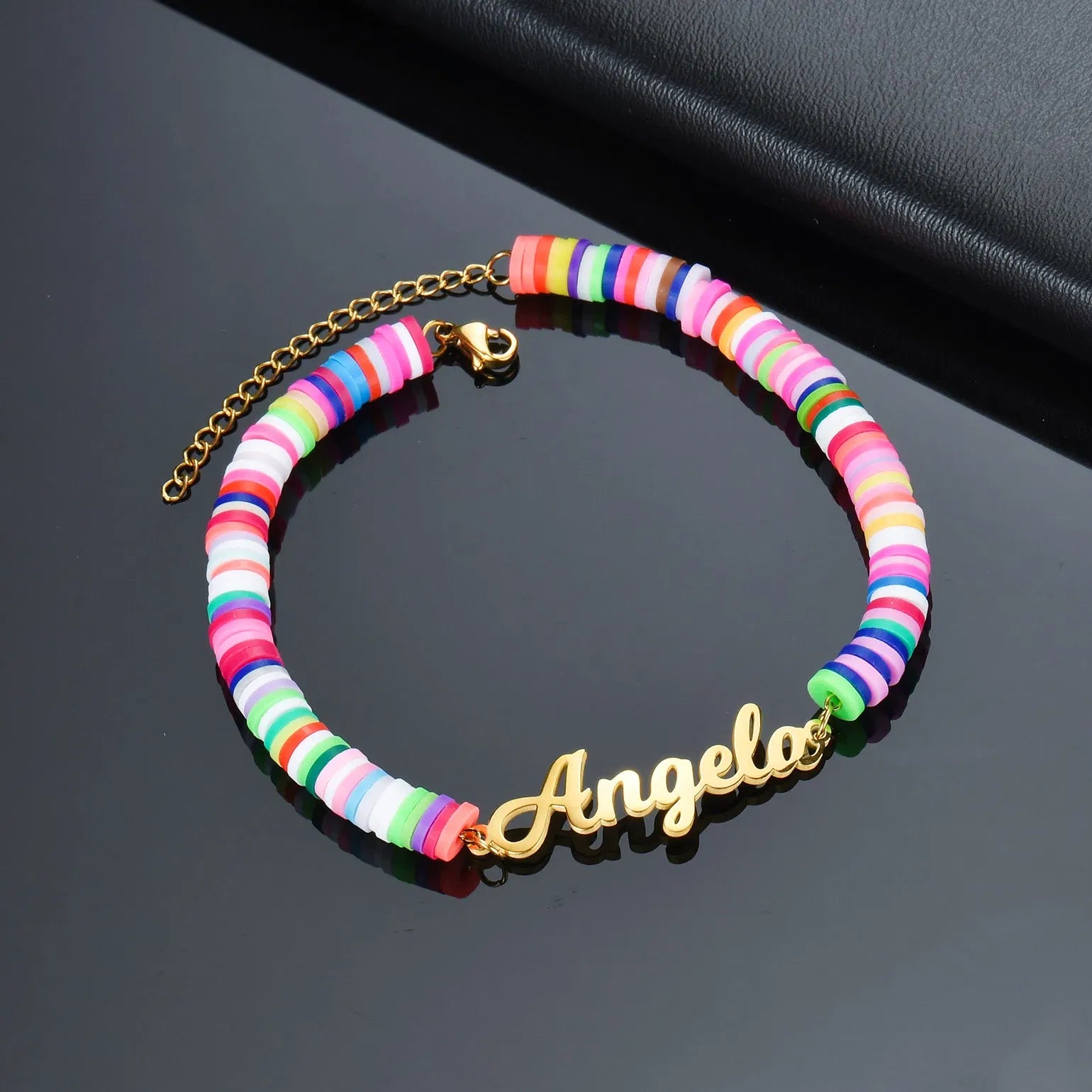 Metal Color: pink, Length: 21cm, Main Stone Color: Orange - Atoztide Personalized Custom Name Bracelet for Women Men Stainless Steel 10mm Cuban Chain Nameplate Handmade Bangle Jewelry Gift