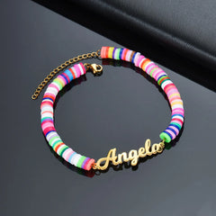 Metal Color: pink, Length: 21cm, Main Stone Color: Orange - Atoztide Personalized Custom Name Bracelet for Women Men Stainless Steel 10mm Cuban Chain Nameplate Handmade Bangle Jewelry Gift