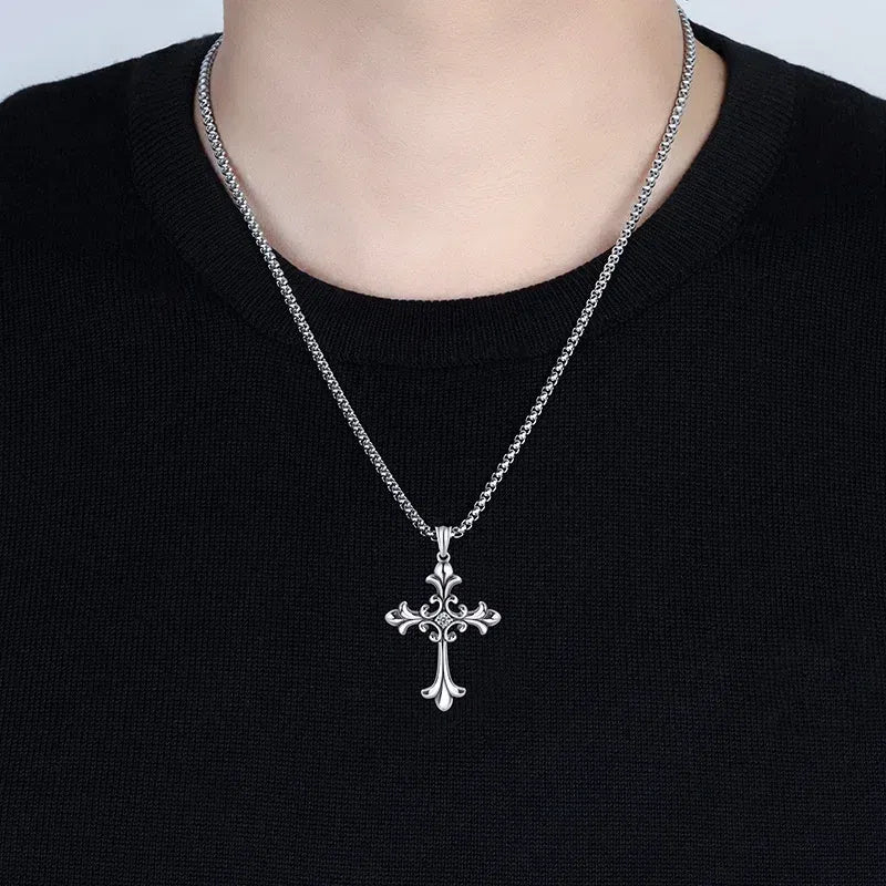 Fashion Personality Retro Gothic Cross Pendant For Men And Women Street Hip-Hop Trendsetters Versatile Necklace Accessories