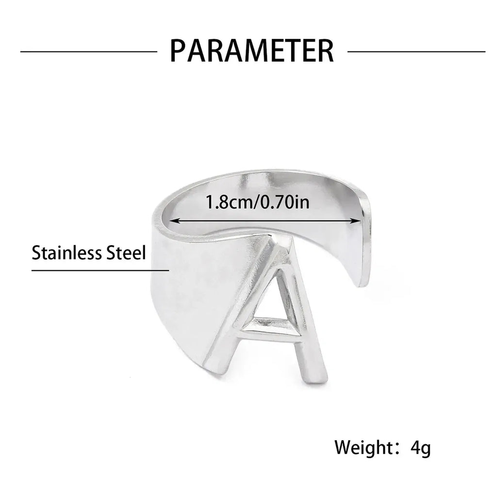 Metal Color: pink, Ring Size: resizable - LAViXMIA Alphabet A-Z Letter Never Fade Stainless Steel Rings Women Jewelry Fashion Initial Ring Adjustable Size Birthday Gifts