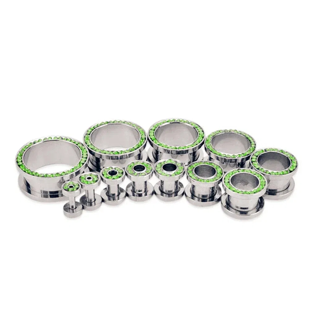 Metal color: Imitation Rhodium Plated, Main Stone Color: black - 2pc Steel Multicolour Crystal Ear Plug Flesh Tunnel 8g ( 3mm ) - 1" ( 25mm ) Gauge Expander Stretcher Screw Fit