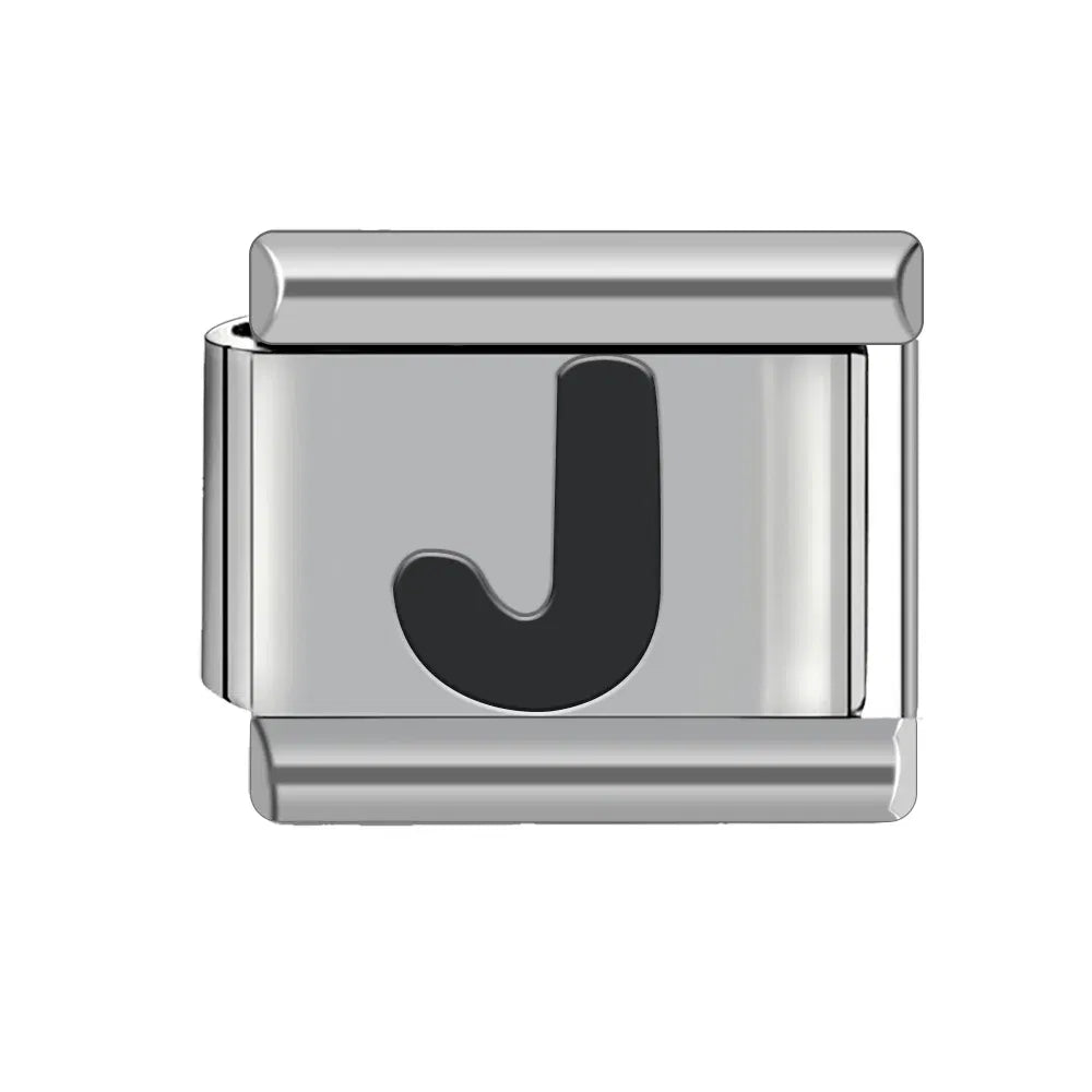 Metal Color: brownish yellow - Black 26 Letter 9mm Diy Italian Charm Stainless Steel Bracelet