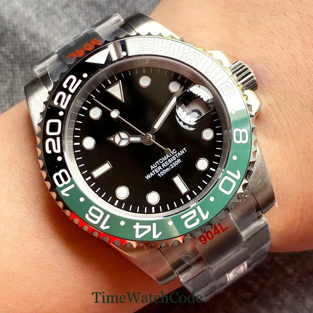 Color: Coffee, Size: Option 1 - Sterile Men's Watch 40mm Genuine NH35 Automatic Movement 10ATM Water Resist Sapphire Glass Black Dial Date 316L Oyster Bracelet