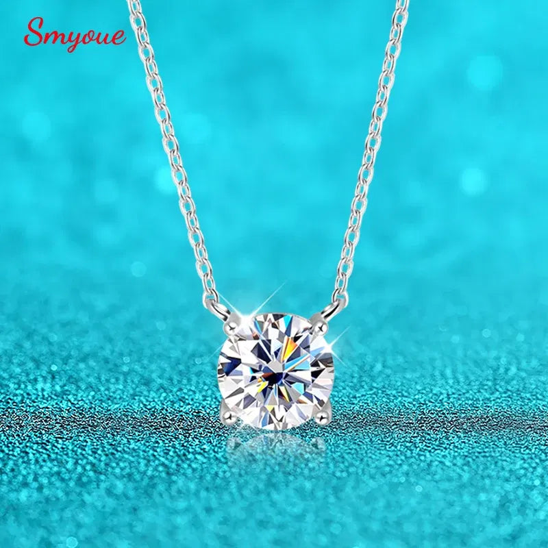 Gem Color: WHITE, Metal Color: Pure Gold Color - Smyoue White Gold Plated 1-10CT Moissanite Necklace for Women Classic Four Claws Pendant Wedding Jewelry 925 Sterling Silver GRA
