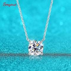 Gem Color: WHITE, Metal Color: Pure Gold Color - Smyoue White Gold Plated 1-10CT Moissanite Necklace for Women Classic Four Claws Pendant Wedding Jewelry 925 Sterling Silver GRA