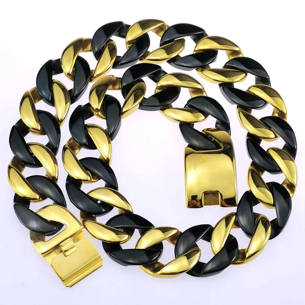 Length: 50cm, Main Stone Color: Black - 316L Stainless Steel  and Black Tone Curb 24mm Solid Heavy Long Necklace + Bracelet Jewelry