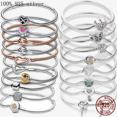 لون الأحجار الكريمة: وردي، الطول: 17 سم - سوار فضة عيار 925 بتصميم قلب وسلسلة ثعبان للنساء، عقدة لا نهائية، فراشة، قفل إنفينيتي، أساور نسائية، هدية مجوهرات