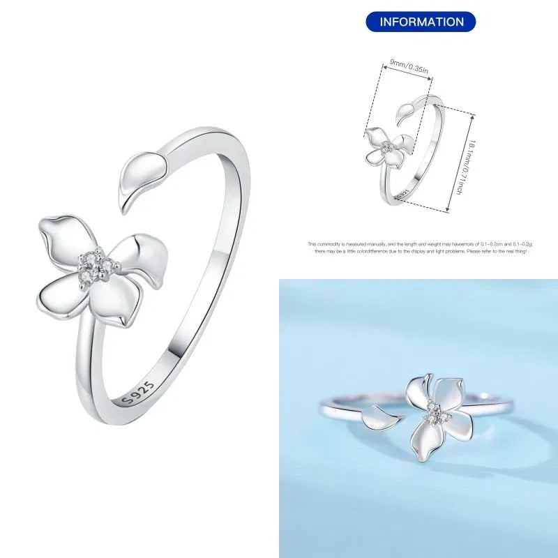 Gem Color: Blue - 2024 Charm 925 Sterling Silver Crystal Open Rings For Women Simple Adjustable Fashion Wedding Engagement Party Gifts Jewelry