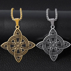 Metal Color: Dark Gold - Stainless Steel Silver Color Pattern Witch Knot Pendant Necklace Celtic Knot Lucky Jewelry Gift for Friends Family