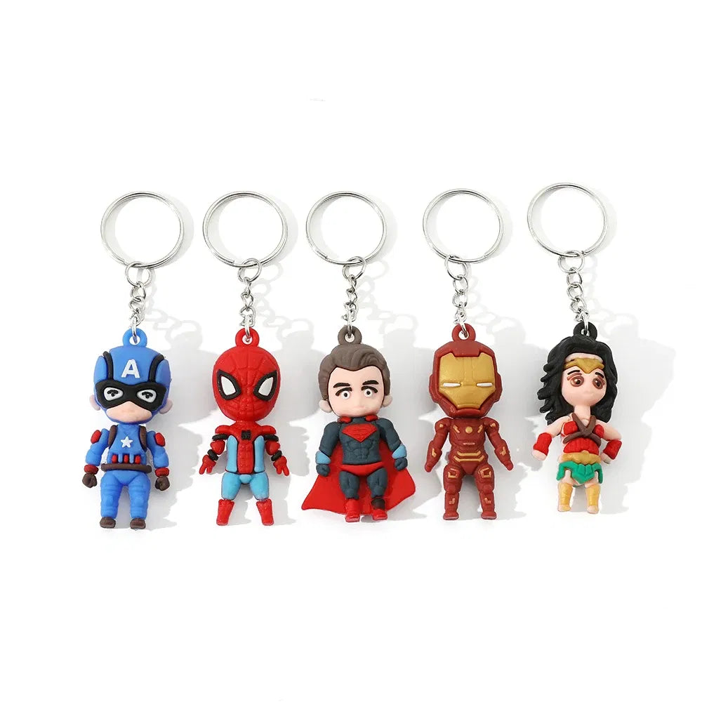 Color: WHITE, Ships From: CHINA - Marvel Superhero Keychain Avengers Cartoon Doll Iron Man Spiderman Keyrings for Backpack Accessories Key Holder Kid Gift
