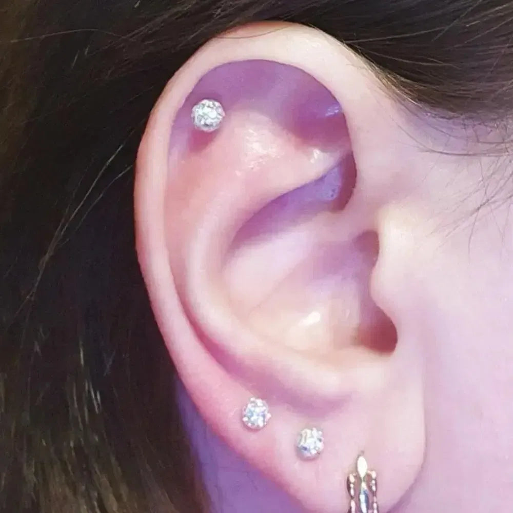 Metal color: BRASS PLATED, Main Stone Color: WHITE - 16g 1.2mm Coated Crystal Steel Ear Stud Tragus Helix Cartilage 3/4/5mm CZ Ball 6/8/10/12/14mm Bar Barbell Piercing