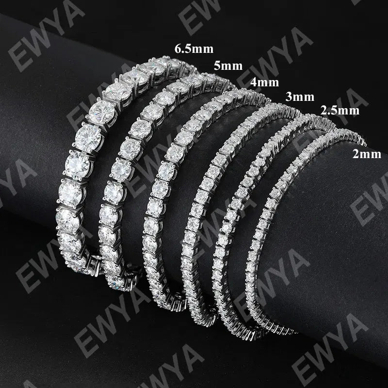 Gem Color: WHITE, Length: 17cm, Metal Color: Gold-color - EWYA New In Real D Color Full 2mm 0.03CT Moissanite Tennis Bracelet For Women S925 Silver Plated 18K Diamond Link Bracelets Gift