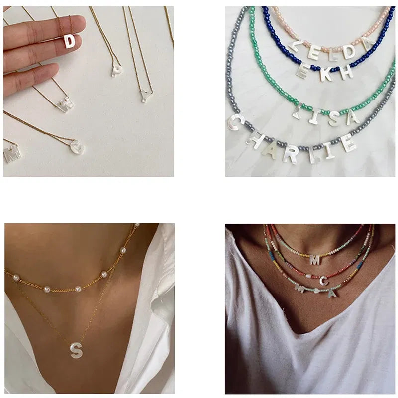Color: GRAY - Trend DIY Handmade Vertical Capital Letter Pendant Beads Jewelry Making Accessories Necklace Bracelet Letras Materiales
