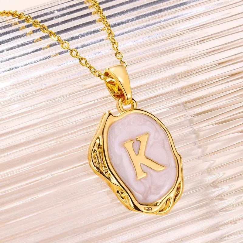 Metal Color: SILVER PLATED, Length: 40cm - Y2K Stainless Steels Drip Oil 26 Letter Necklaces for Women Men Alphabet A-Z Initials Pendant Necklace Aesthetic Jewelry Gift