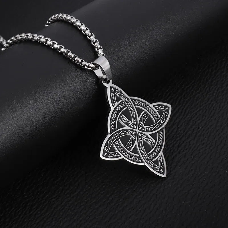 Metal Color: PURPLE - Stainless Steel Silver Color Pattern Witch Knot Pendant Necklace Celtic Knot Lucky Jewelry Gift for Friends Family