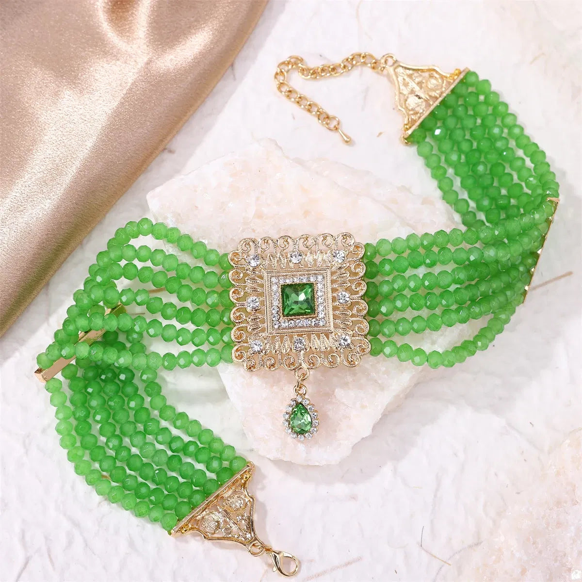 Metal color: SILVER PLATED - Hand Beaded Necklaces Water Drop Pendants Beaded Necklaces For Arab Brides