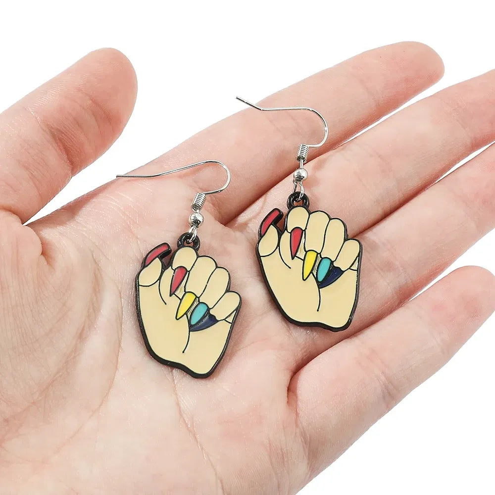 Metal Color: Hot Stamping, Ships From: CHINA - Trend TV Wednesday Addams Earrings Cosplay Props Thing Hand Letter W Pendant Ear Drop Earrings for Women Jewelry Accessories