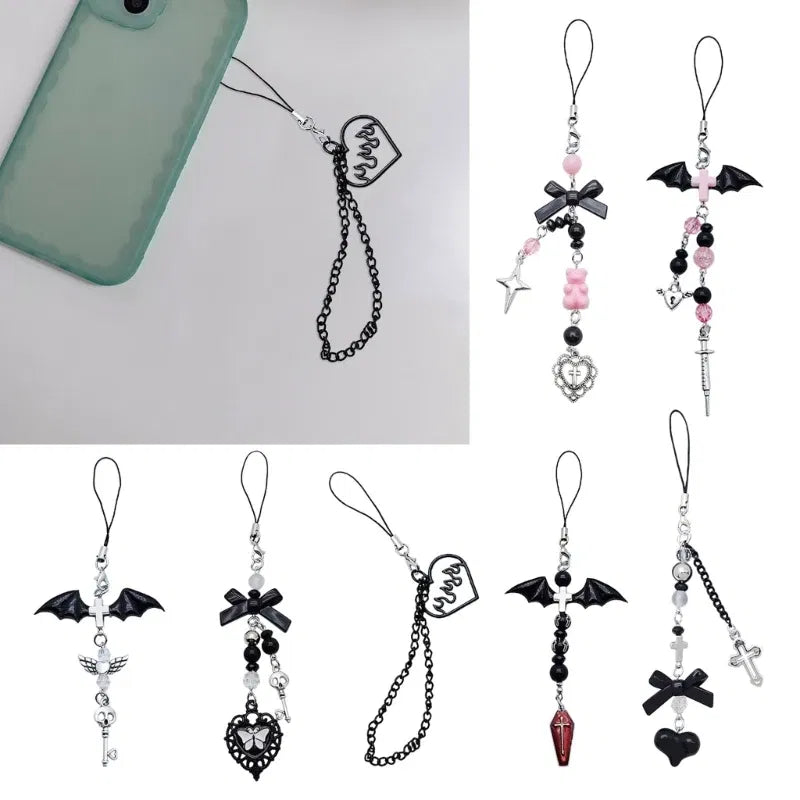 Color: ROYAL BLUE - Goth Y2K Phone Charm Pendant Kawaii-Key Chain For Bag Cute Accessory Women Guitar Strap Lanyard Beaded Keychain Pendant