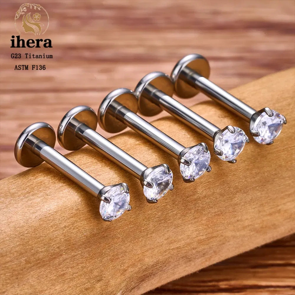 Metal color: Gold-color, Ships From: CHINA, Main Stone Color: GRAY - 10PCS G23 Titanium Labret Piercing Lip Ring 16G F136 Internal Thread Nose Stud Earring Tragus Helix Cartilage Piercing Jewelry