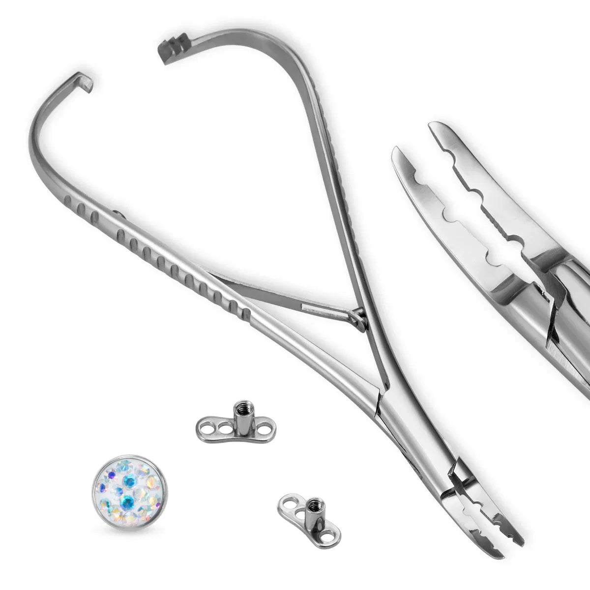 Metal color: silver - Surgical Steel Pliers Body Piercing Tool Forceps Needle Pipe Clamp Tweezers Open Close CBR Ring Plier Ear Belly Nose Pierc Tools