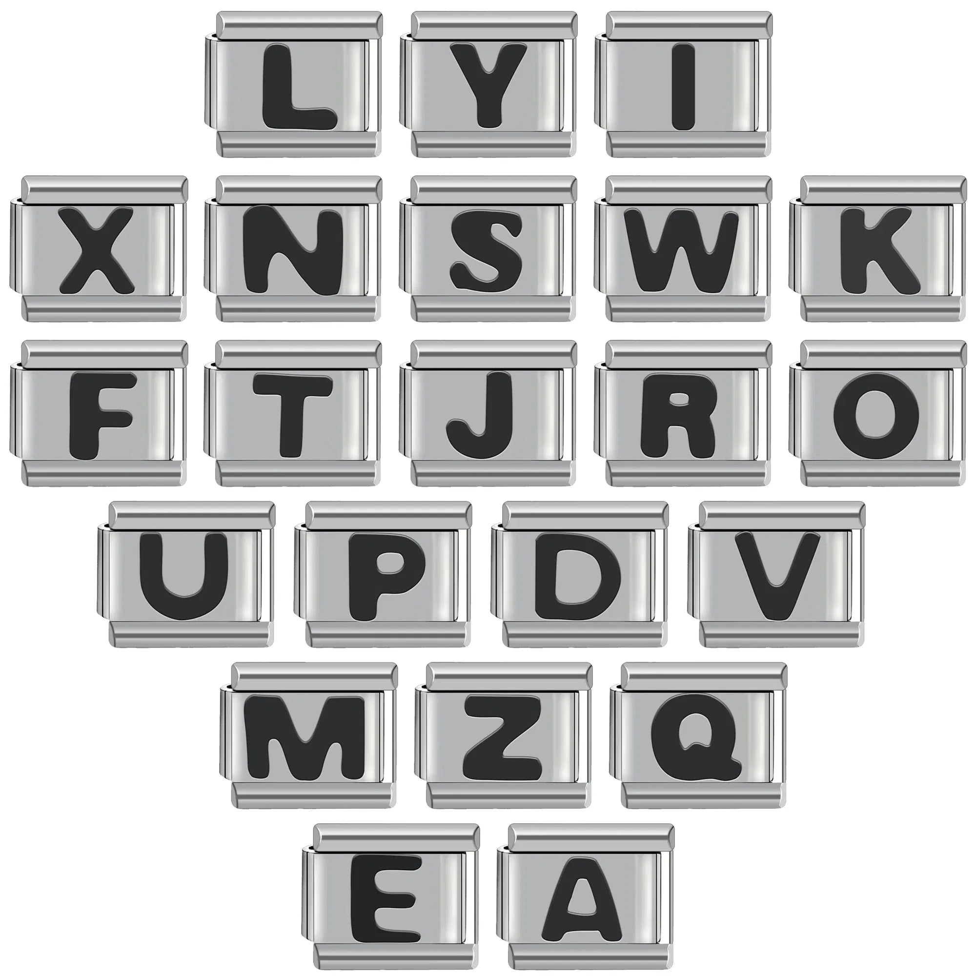 Metal Color: cobalt violet - Black 26 Letter 9mm Diy Italian Charm Stainless Steel Bracelet