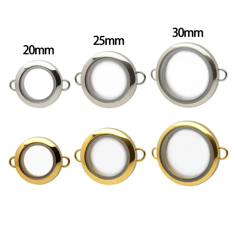 Metal Color: Gold-color - 1pc 20mm 25mm 30mm Stainless Steel Floating Locket Glass Memory twist Locket silver gold color For Bracelet Jewelry Making