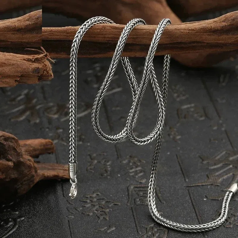 Gem Color: black, Metal Color: Gold-color, Length: 24cm, Ships From: CHINA - Real S925 Pure Silver Men's Necklace 1.6MM Foxtail Necklace for Men Individuality Vintage solid Silver Snake Bone Chain