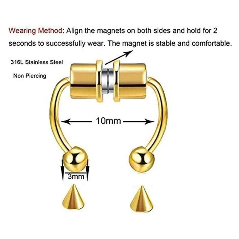 Metal color: Blue - Women Fake Piercing Nose Ring Hoop Septum Non Piercing Nose Clip Rock HipHoop Stainless Steel Magnet Fashion Punk Body Jewelry
