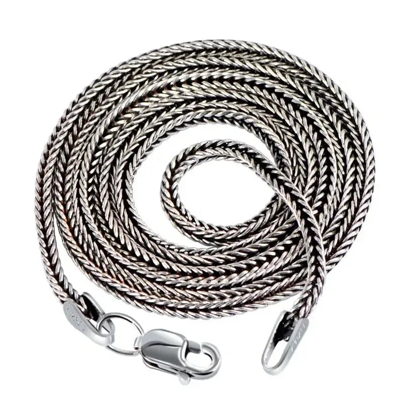 Gem Color: black, Metal Color: Gold-color, Length: 24cm, Ships From: CHINA - Real S925 Pure Silver Men's Necklace 1.6MM Foxtail Necklace for Men Individuality Vintage solid Silver Snake Bone Chain