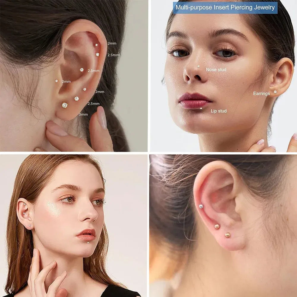 Metal color: Rhodium Plated, Ships From: CHINA, Main Stone Color: Orange - 10PCS G23 Titanium Lip Ring Labret Piercing Stud Earring CZ 16/18/20G Push Pin Ear Tragus Cartilage Helix Conch Pierc?Jewelry
